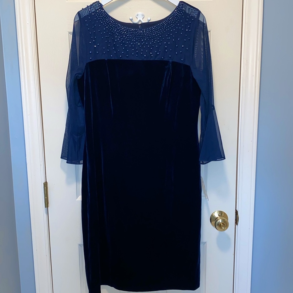NWT Alex Evenings Blue Velvet Dress